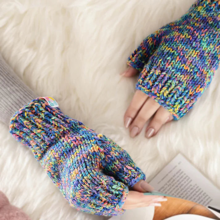 Multi Colored Fingerless Knitted Mittens - 10091