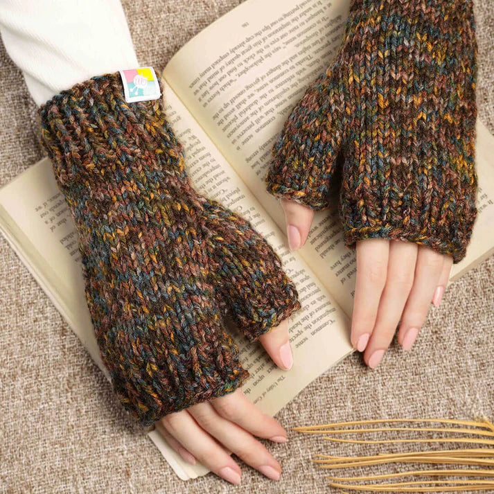 Multi Colored Fingerless Knitted Mittens - 10121